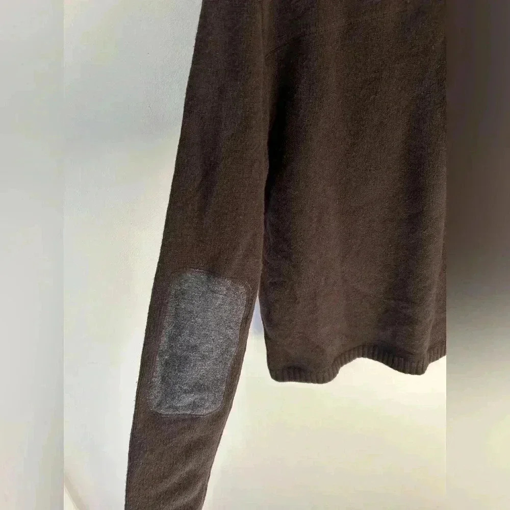 BANANA REPUBLIC WOOL CASHMERE Brown Crew neck elbow patch sweater M - Picture 9 of 10